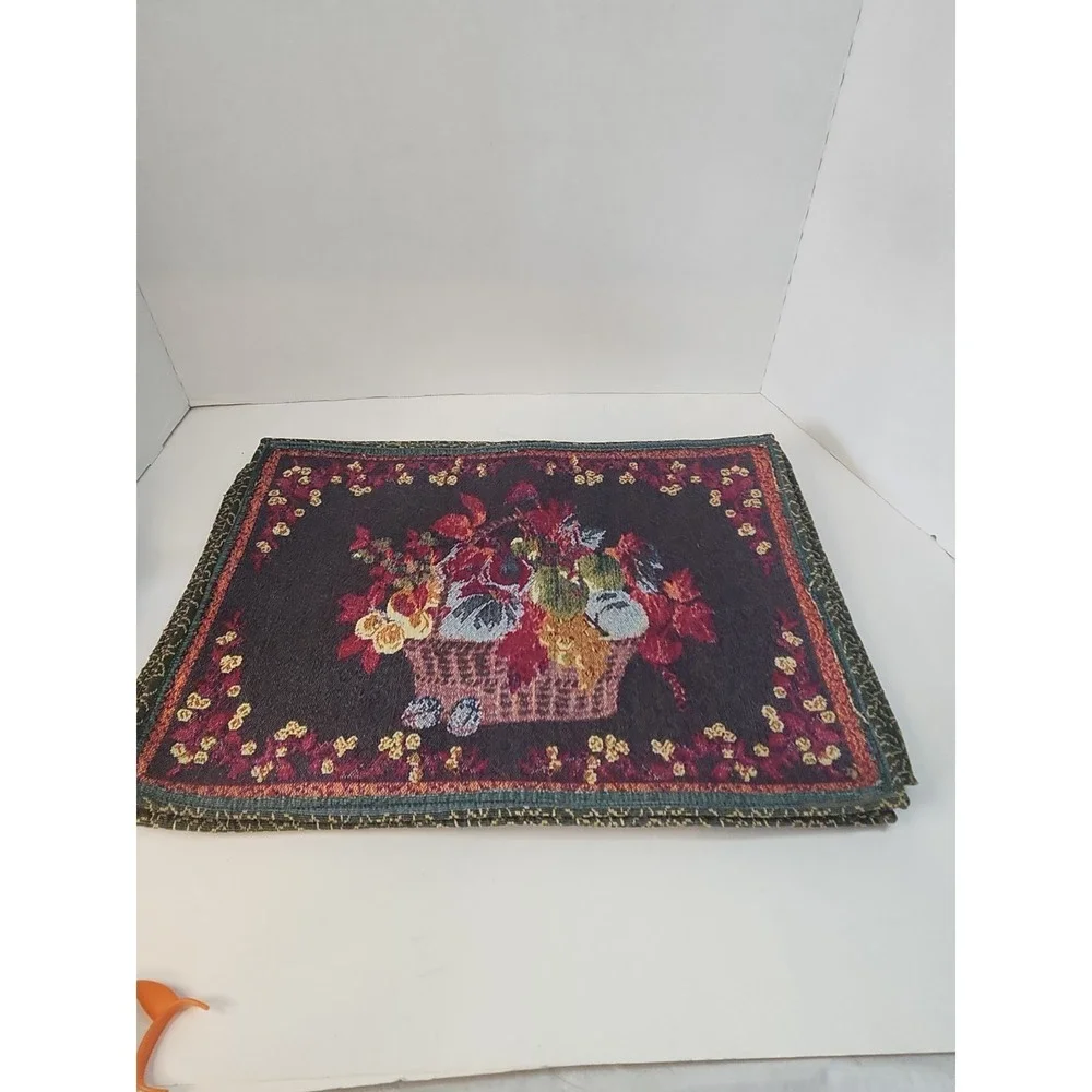 Vtg Tapestry Placemats Set of 6 Fruit Basket Harvest Autumn Cottagecore